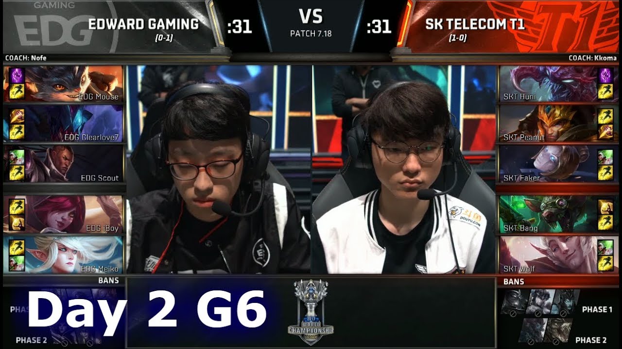 SK Telecom T1 vs Edward Gaming | Day 2 Main Group Stage S7 LoL Worlds 2017 | EDG vs SKT G1