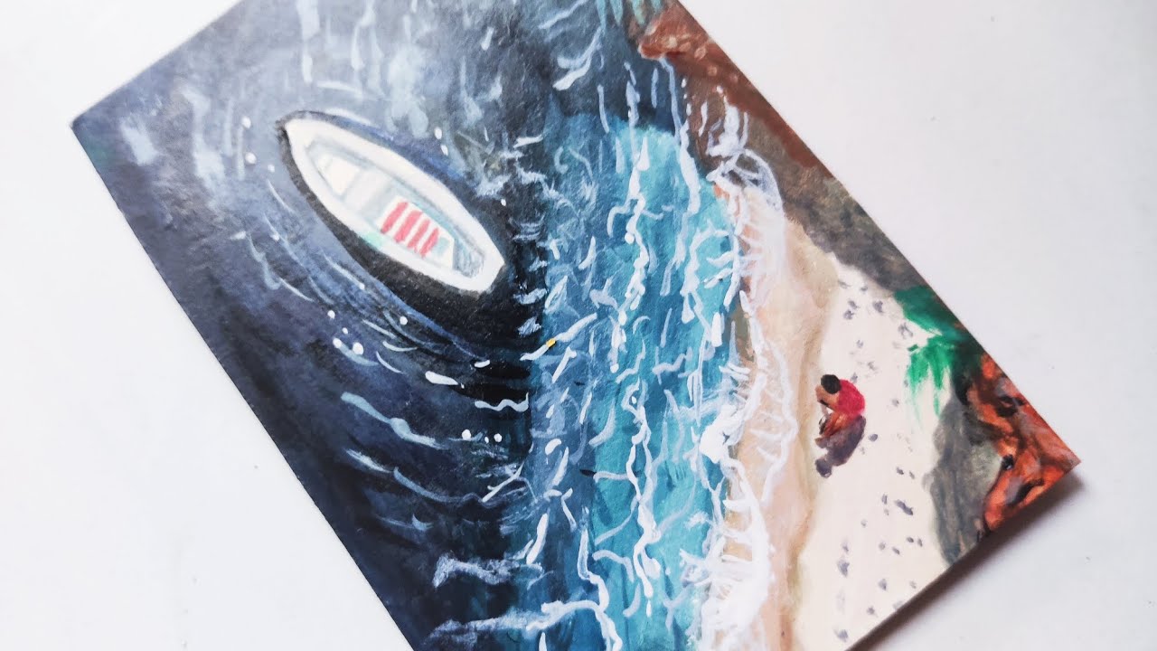 Lost Boat in Dark Ocean | Emotional Beach Painting 🌊 Acrylic Art | Step by Step