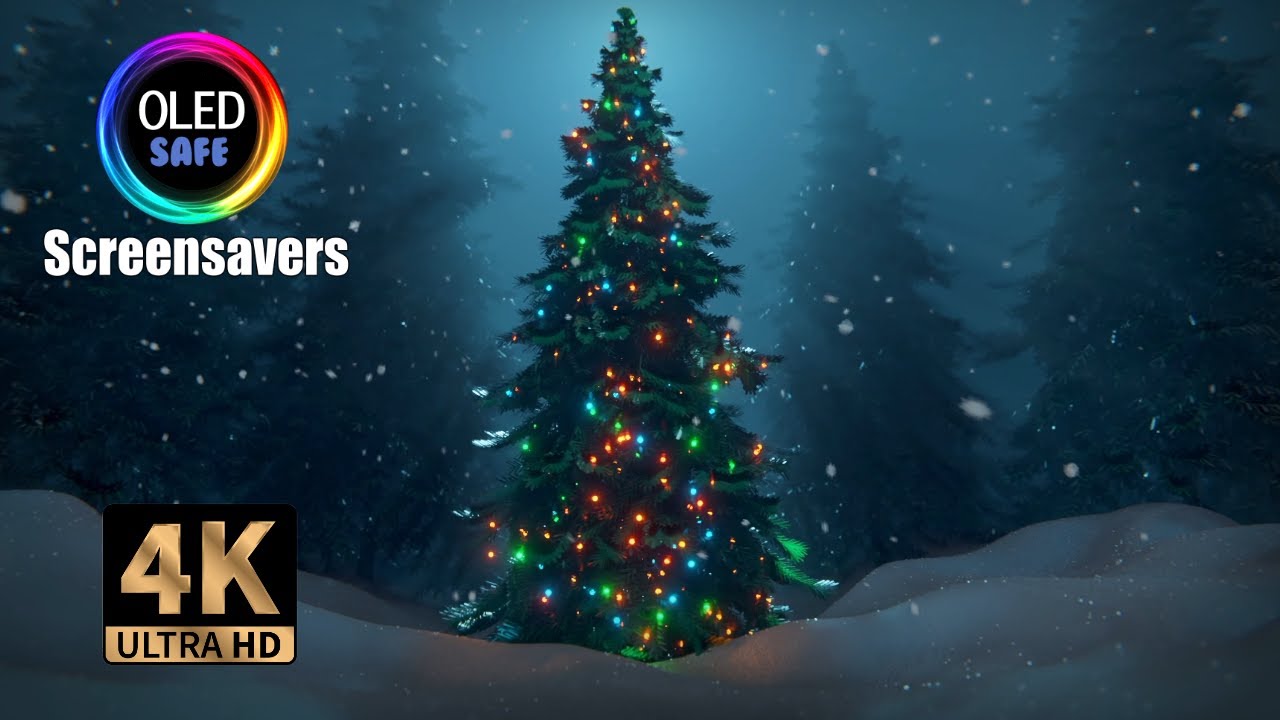 Christmas Tree Animated Snowing Screensaver - 8 Hours - 4K - OLED Safe - No Burn-in