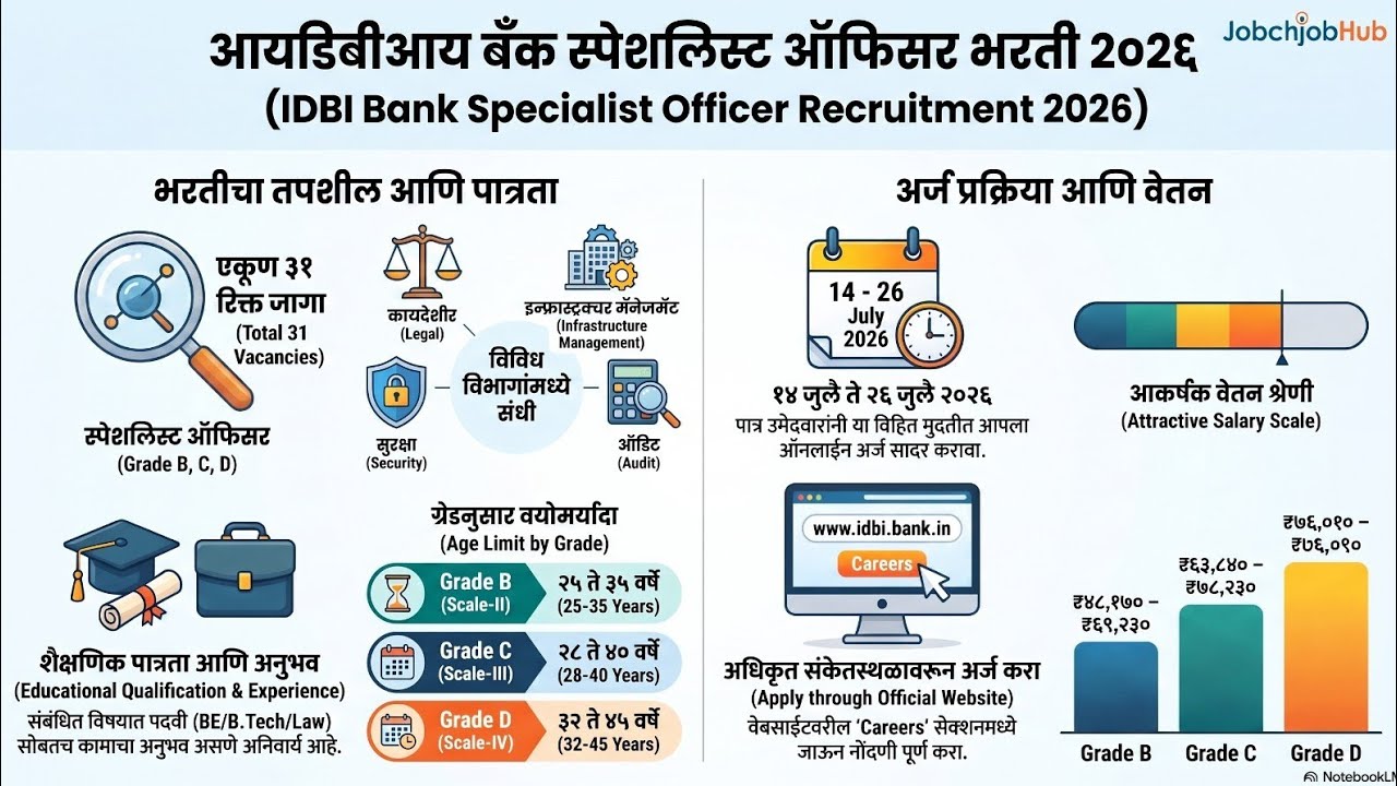 🏦 बँकेत नोकरीची मोठी संधी! IDBI Bank SO भरती 2026 | Online Form @jobchjobhub6198 #viral #viralvideo 