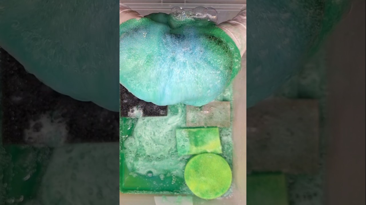 ASMR Sponge squeezing. Full video 🔝 Dish soap overload with big black plastic sponges