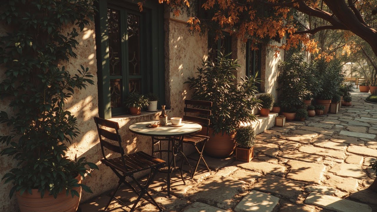 Cozy Afternoon ~ Outdoor Autumn Jazz Cafe Ambience ☕ Relaxing Jazz Music to Read, Chill