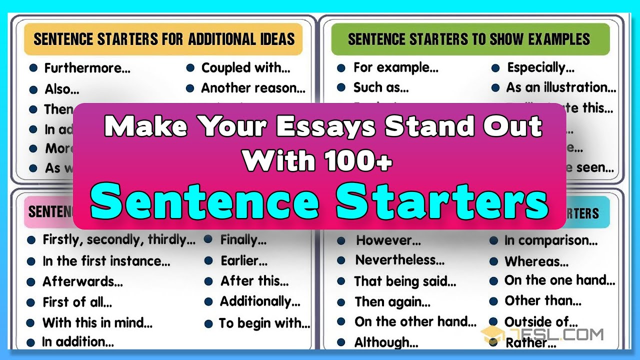 100+ Examples of Sentence Starters to Improve Your Essay Writing in English
