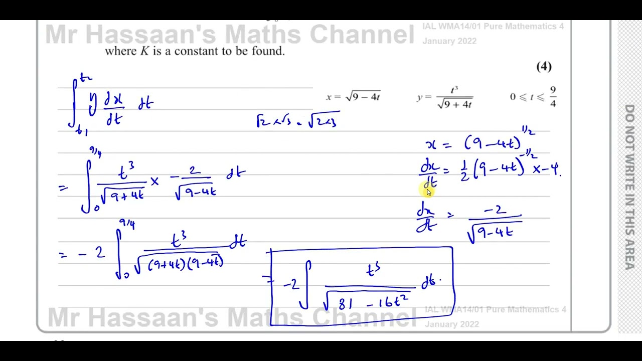 WMA14/01 IAL (Edexcel) P4, January 2022, Q5 Integration, Parametrics, Substitution