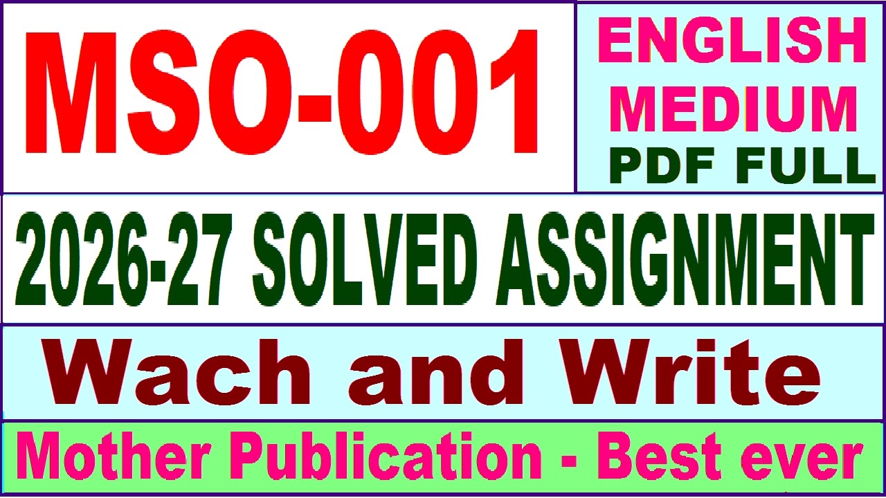 MSO 001 solved assignment 2026-27 || mso 001 solved assignment 2027 in English || ignou mso001