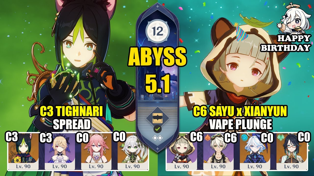 C3 Tighnari Spread & C6 Sayu Xianyun Vape Plunge | Spiral Abyss 5.1 | Genshin Impact 【原神】