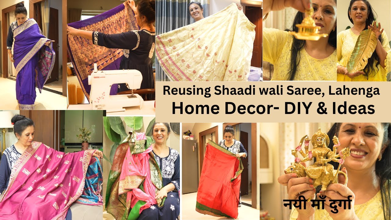 शादी वाली साड़ियां अब काम आएँगी  Saree Reuse Ideas , Festival DIY - Home Decor , Diwali Navratri Prep