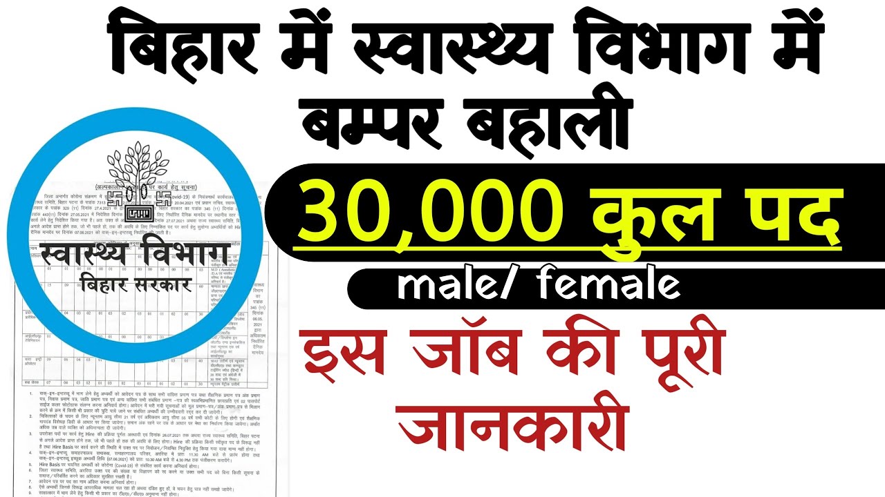bihar Heath department upcoming recruitment 2021,post 30,000 | government job