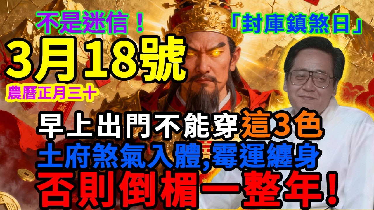 不是迷信！3月18號，農曆馬年正月三十，「土府封庫鎮煞日」，早上出門萬萬不能穿這3色衣服，一旦穿錯，土府煞氣入體，霉運纏身，否則全家倒楣一整年！#佛學 #佛淨 #佛陀 #佛法 #佛教 #修行