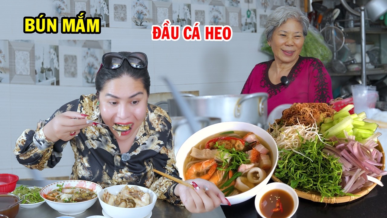 DIVA Cát Thy ăn bún mắm có đầu cá lóc khổng lồ - Ẩm thực Cha Rồng