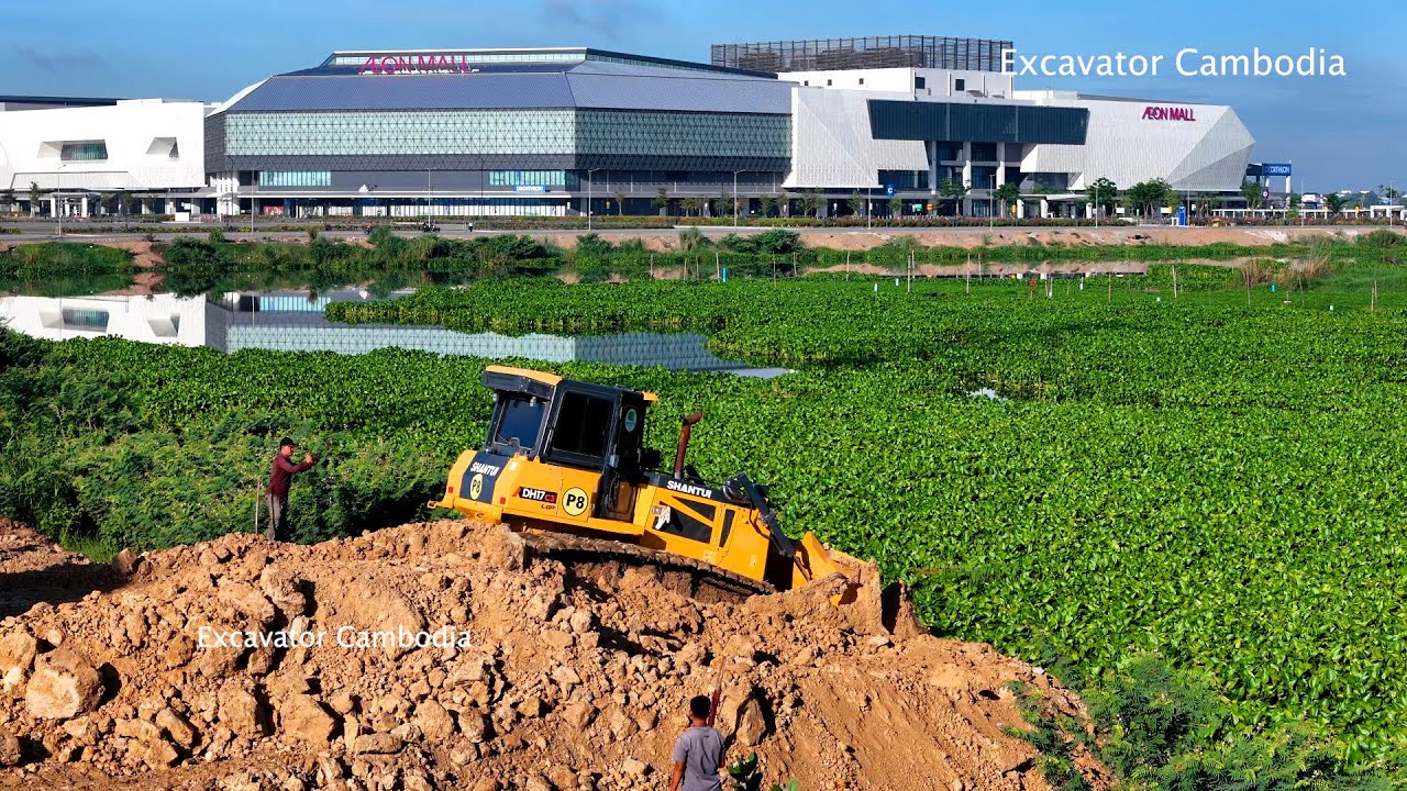New Project , New Video , New Bulldozer Shantui D17c3 Working Pushing Landfill At Beauty Landscape