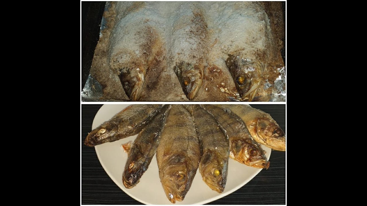 Окунь запеченный в соли. Рыба в чешуе