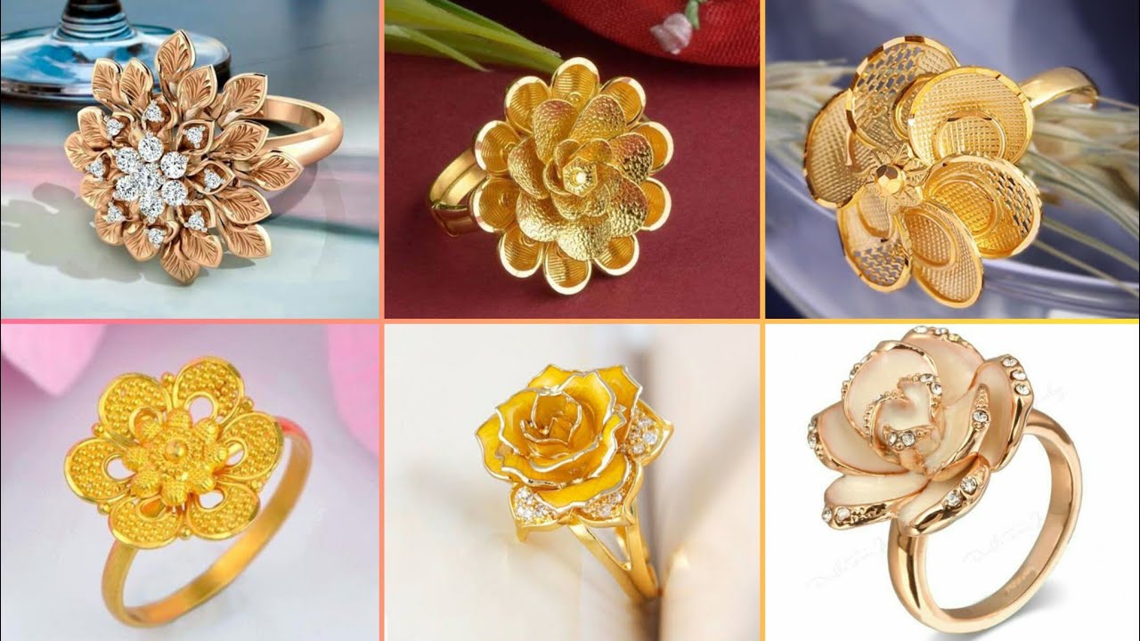 latest light weight flower shape finger rings designs/new pure gold rings collection #goldring