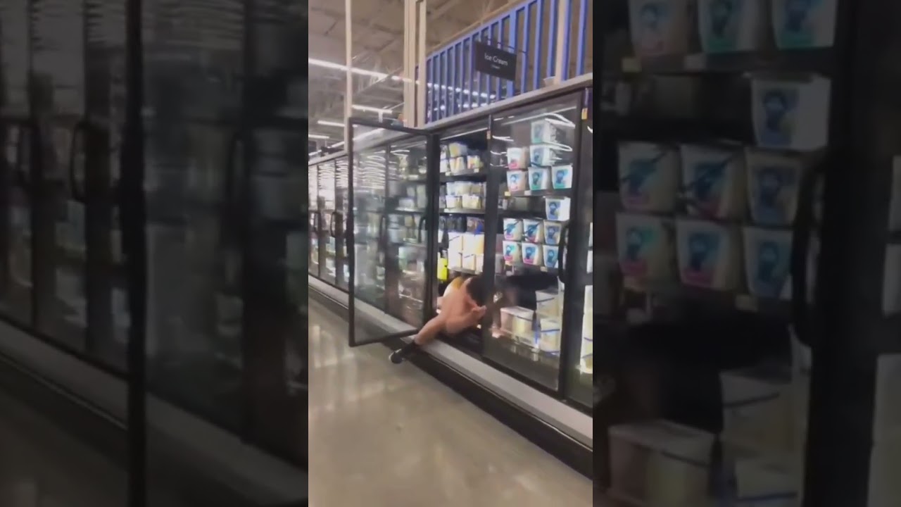 Random Drunk Guy hides on walmart Refrigerator - Improvise adapt overcome 