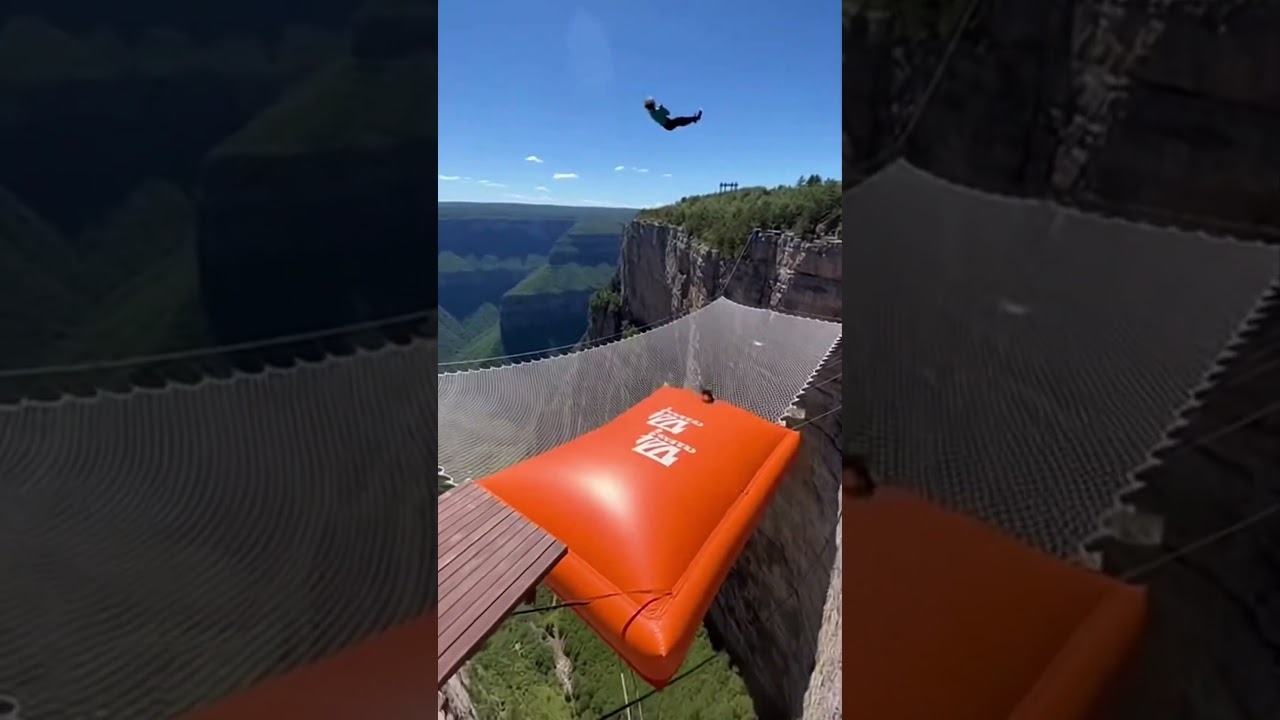 Orange Cliff airbag is Crazy! 😱🔥 Guy jumps, girl flies! 