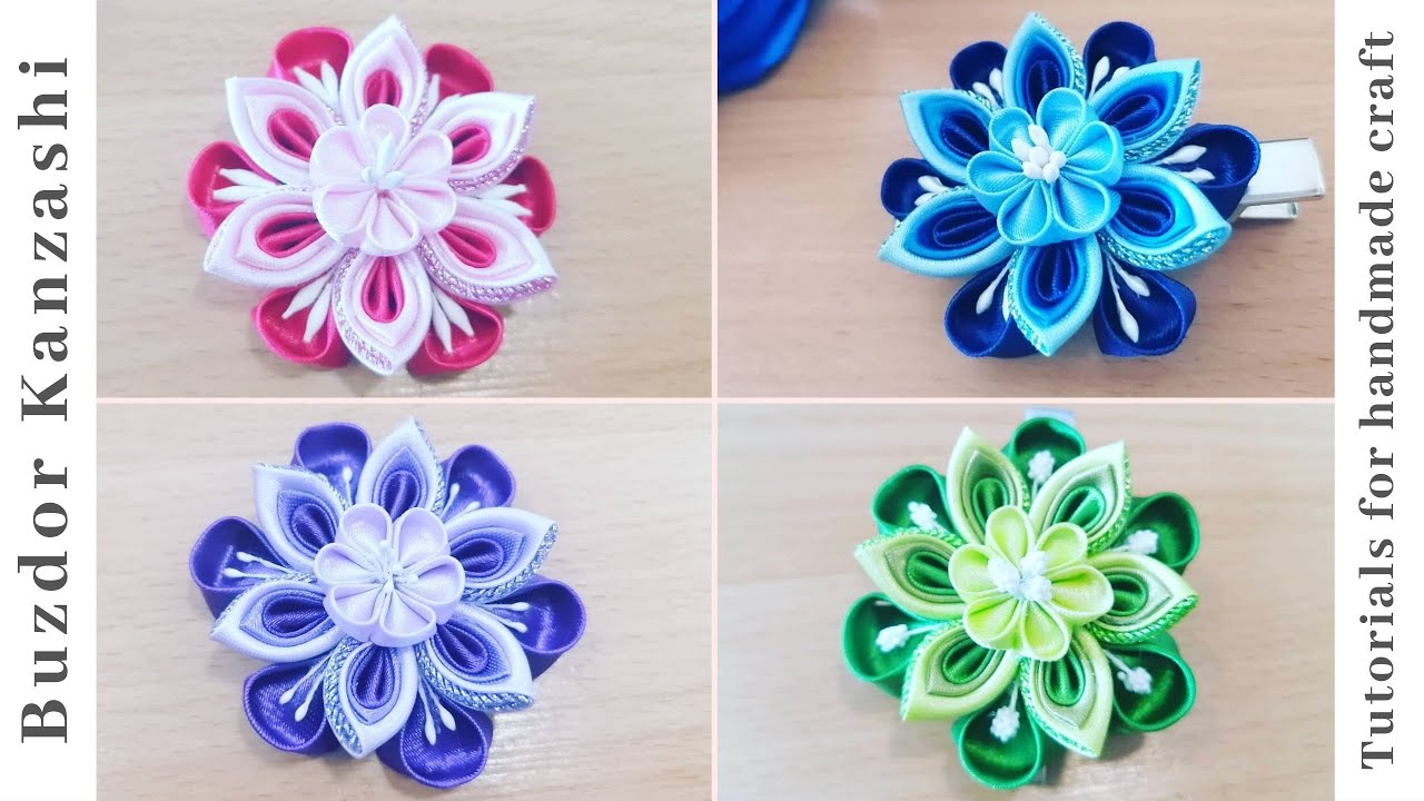 DIY kanzashi flower 08 - szalag virág készítése / satin ribbon flower advanced
