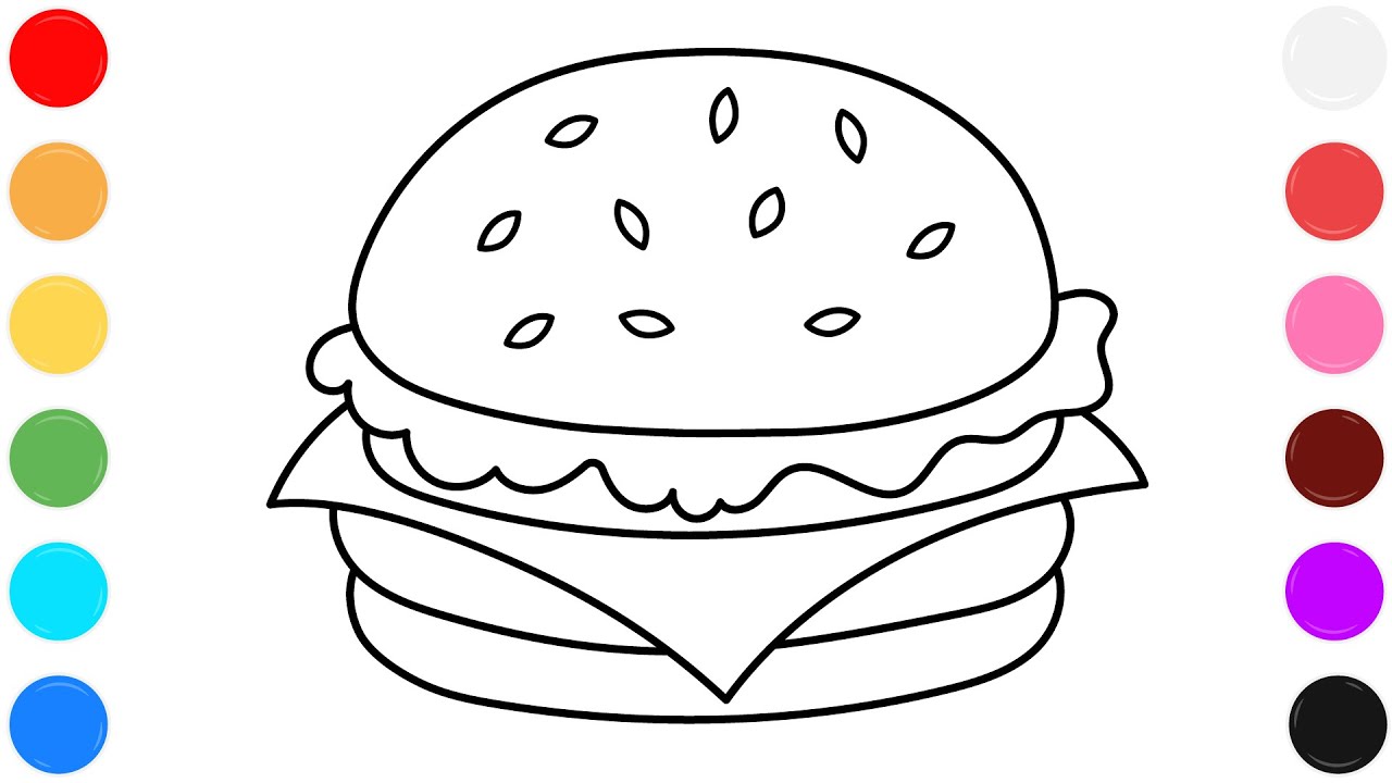 🍔 Раскраска с бургером для детей | Раскрашивание еды | Изучаем цвета шаг за шагом 😋
