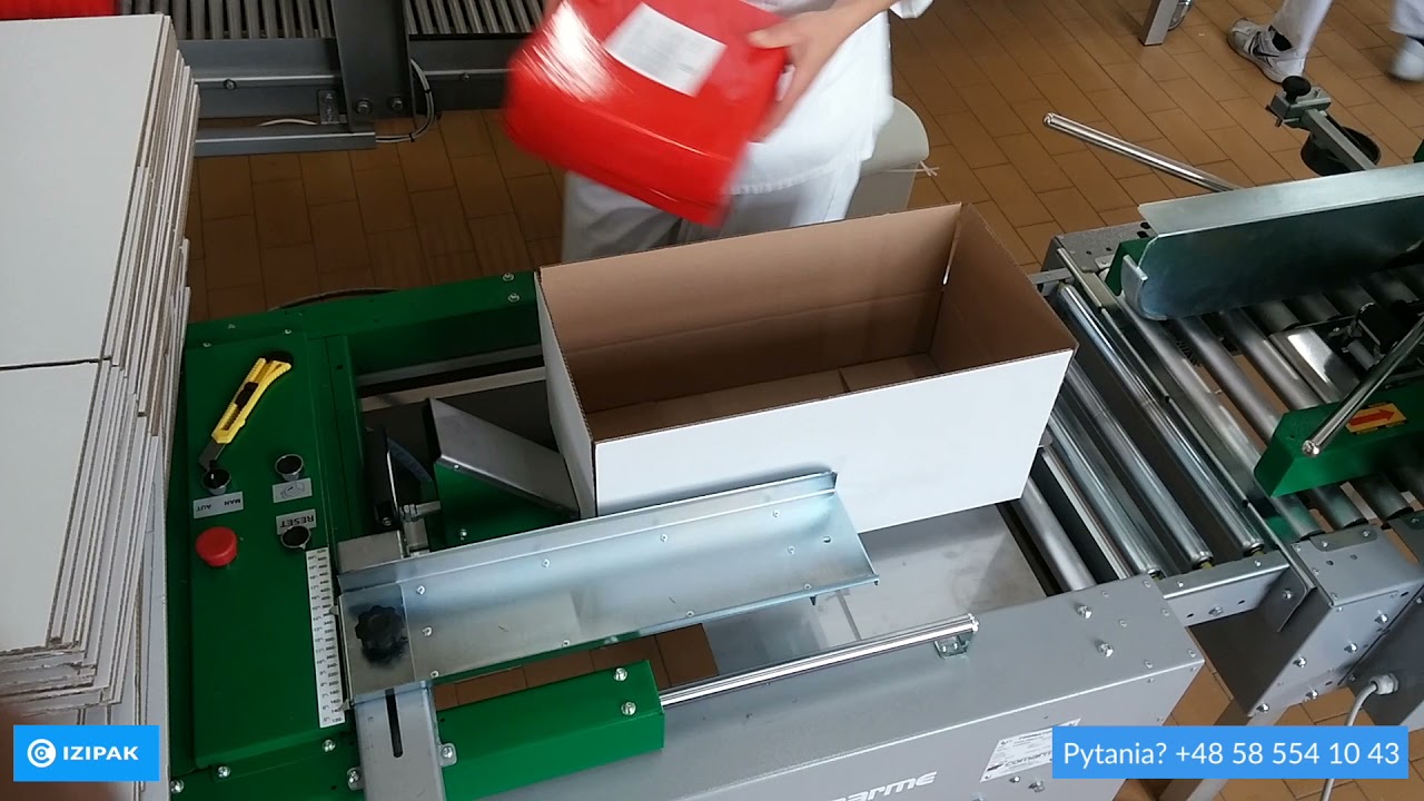 Półautomatyczna linia do pakowania Comarme PP08 + zaklejarka + system podajników