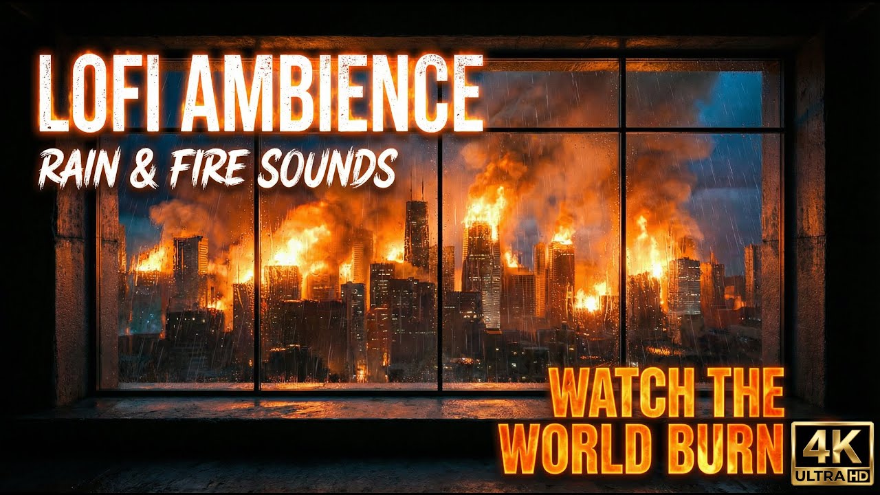 Watching the World Burn from a Safe Room | Dystopian Rain Ambience & Lofi Beats 4K