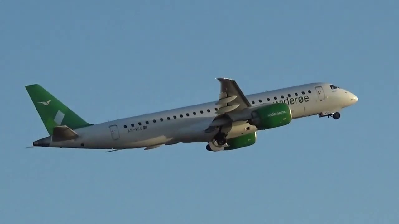 Wideroe Airways LN-WEC Embraer E120-E2 (E290) taking off at London Heathrow Airport