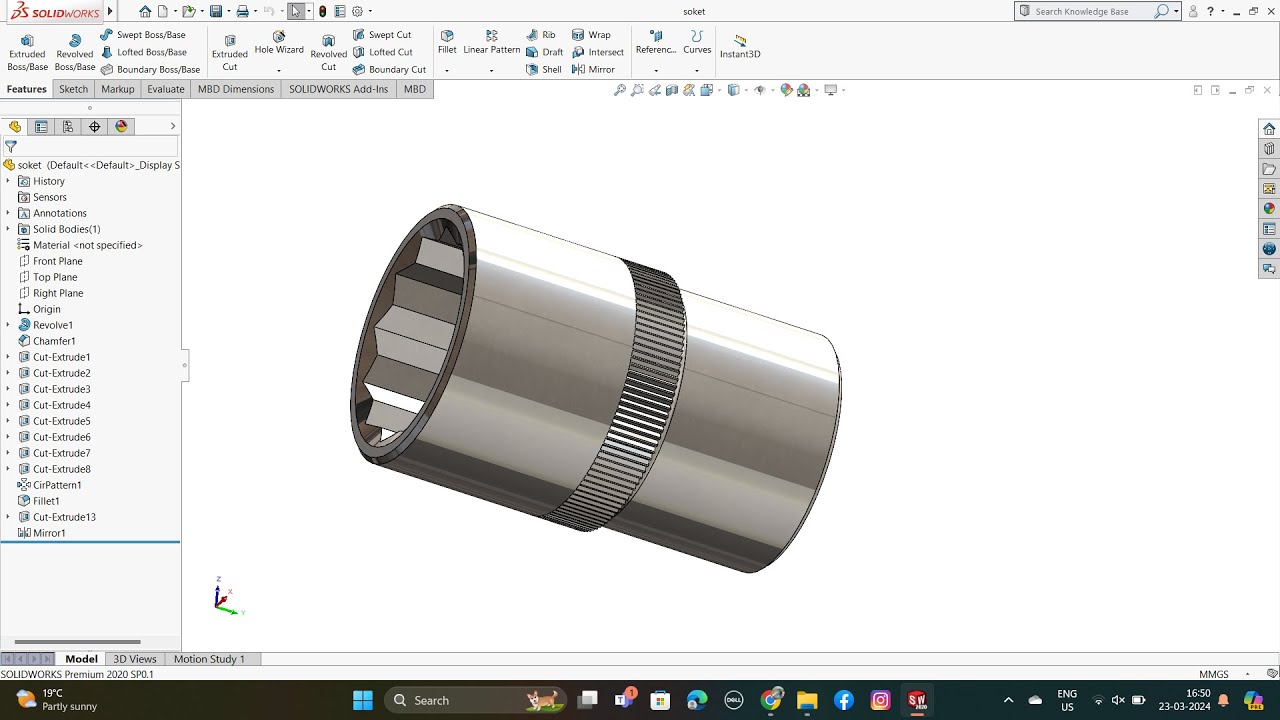 SolidWorks tutorial |  How To Make  socket in solidworks  | SolidWorks |socket in solidworks