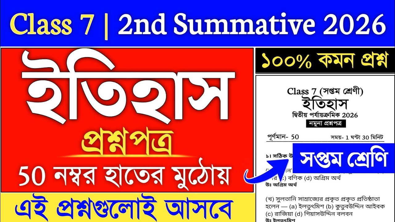 Class 7 | class 7 history 2nd unit test 2026 | class 7 2nd summative history question paper 2026