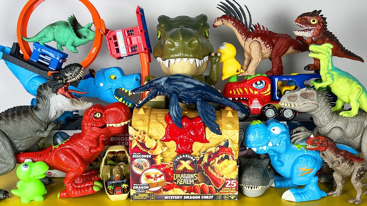 ASMR Satisfying Unboxing Jurassic World Rebirth T-rex Mosasaurus Triceratops Zuru Treasure X Dino