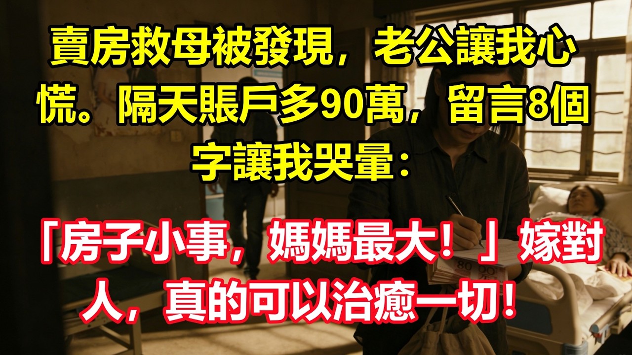 賣房救母被發現，老公沈默讓我心慌。隔天賬戶多90萬，留言8個字讓我哭暈：「房子小事，媽媽最大！」嫁對人，真的可以治癒一切！#故事