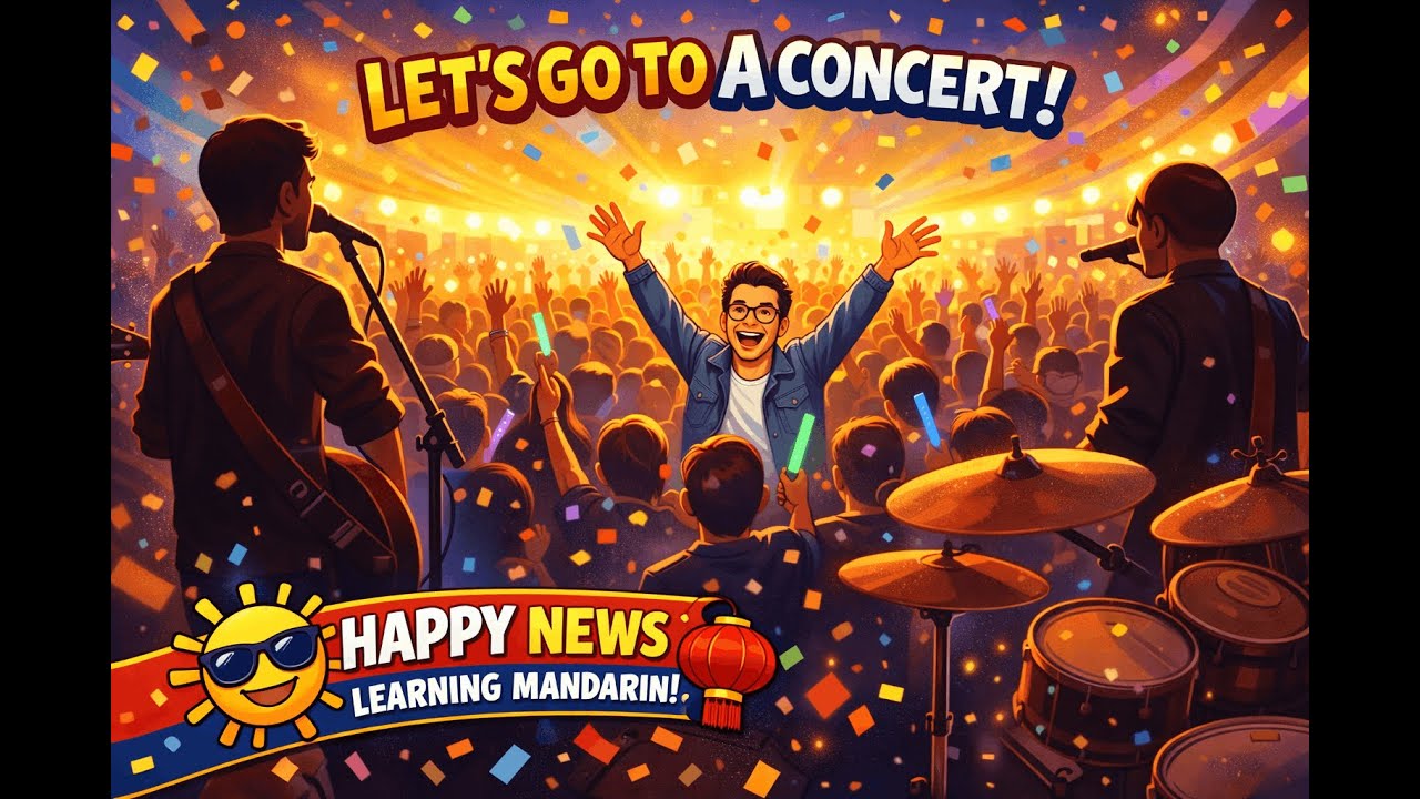 We learn how to 'stroll' and attend a concert/show - 我们去听演唱会吧！ Happy News, Learning Mandarin EP66