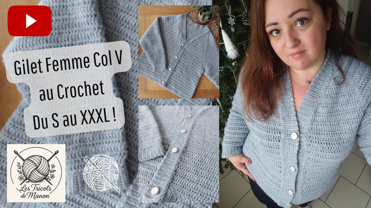 Gilet Femme Col V au Crochet - Du S au XXXL !