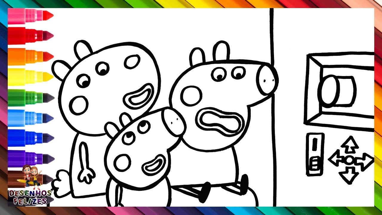 Desenhar e Colorir Peppa Pig Se Divertindo com Seus Amigos 🐷🐑🫏 Desenhos para Crianças