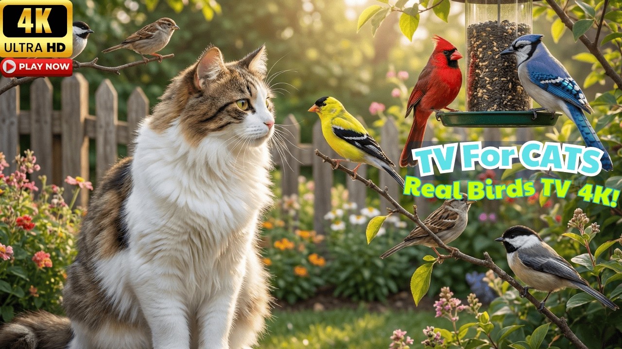 Bird TV for Cats 🐦 Real Garden Birds Creating a Peaceful Viewing Space in 4K Ultra HD
