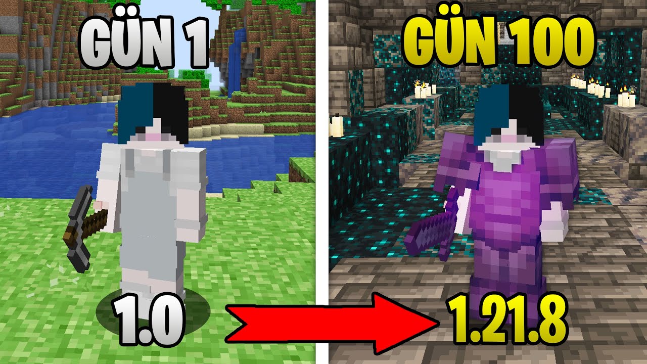 Minecraft 100 Gün ama Her Gün Sürüm Değişiyor