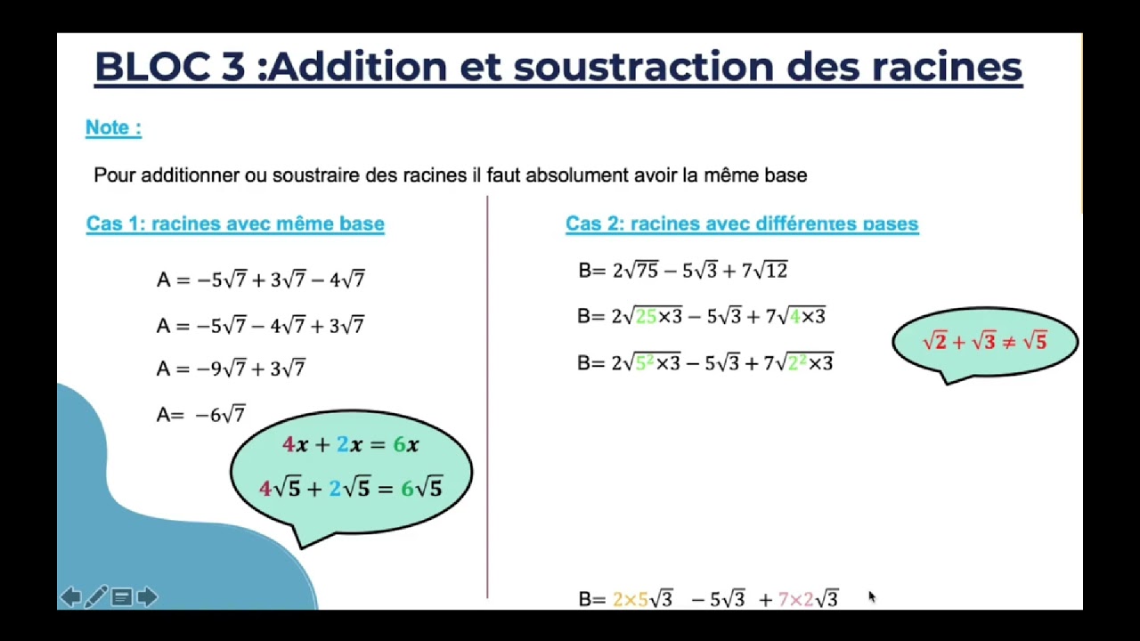 Cours racines carrées troisième année collège
