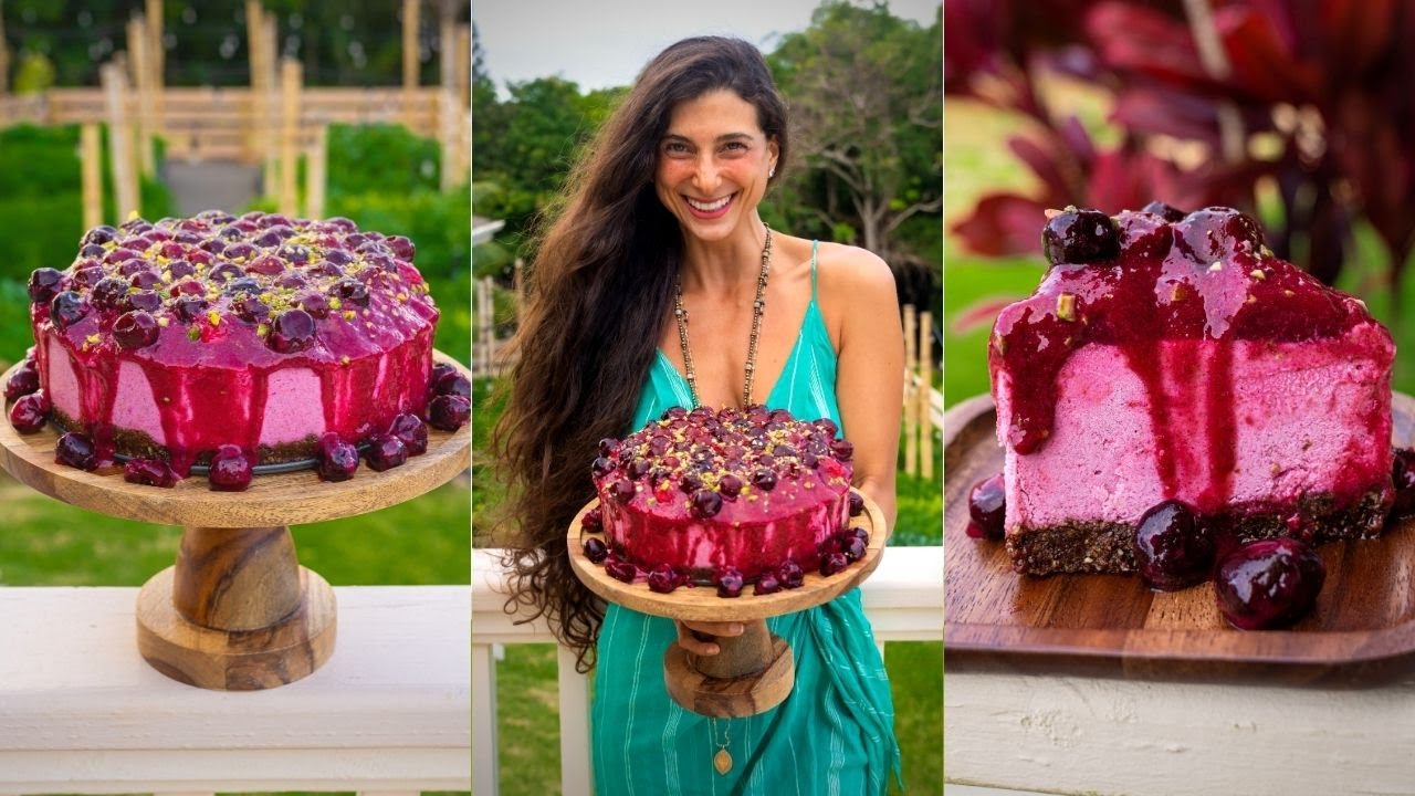 BEST VEGAN DESSERT 🍒 Cherry Dragonfruit Cheesecake 🎂  Easy No-Bake FullyRaw Recipe