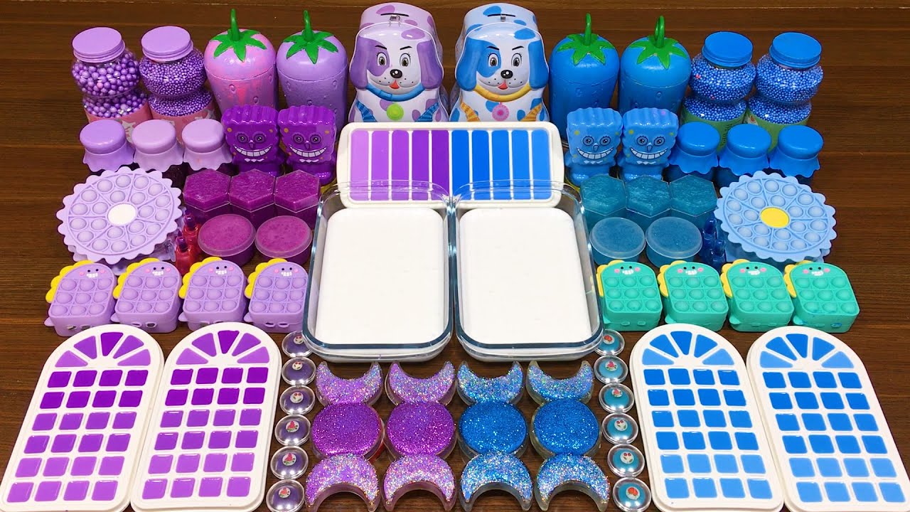 BLUE vs PURPLE !!! Mixing Random Things into GLOSSY Slime !!! Satisfying Slime Video 
