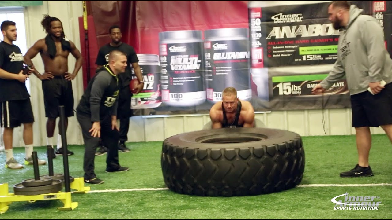 Tire Flip Challenge Bodybuilders vs Football Players