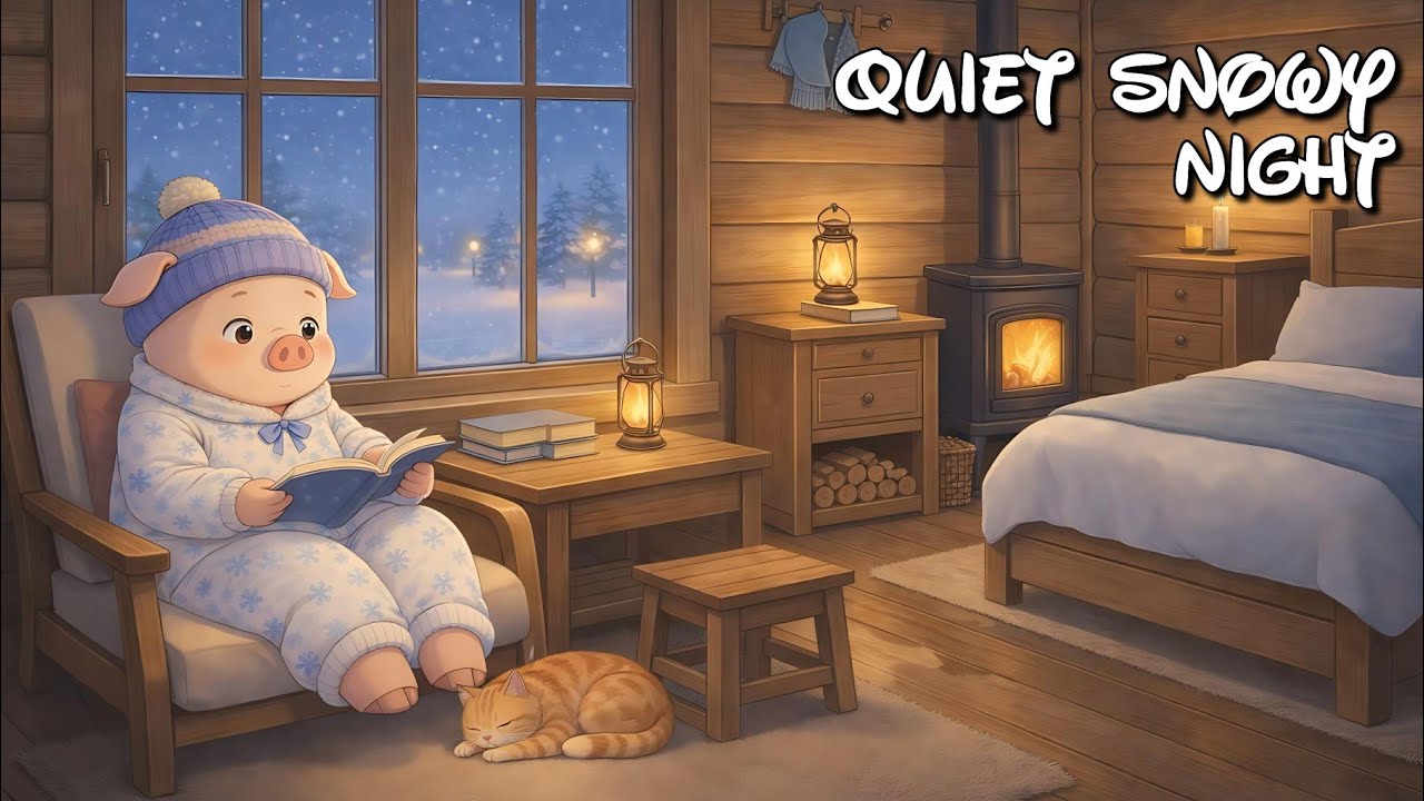 A Quiet Snowy Night ❄️ Cozy Lofi with Pig (3 Hours)