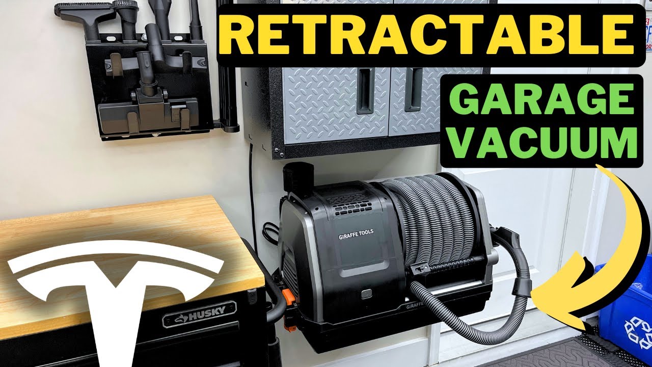 Retractable Wall-Mounted Garage Vacuum | Install and Review | Tesla Garage Setup | Giraffe Tools