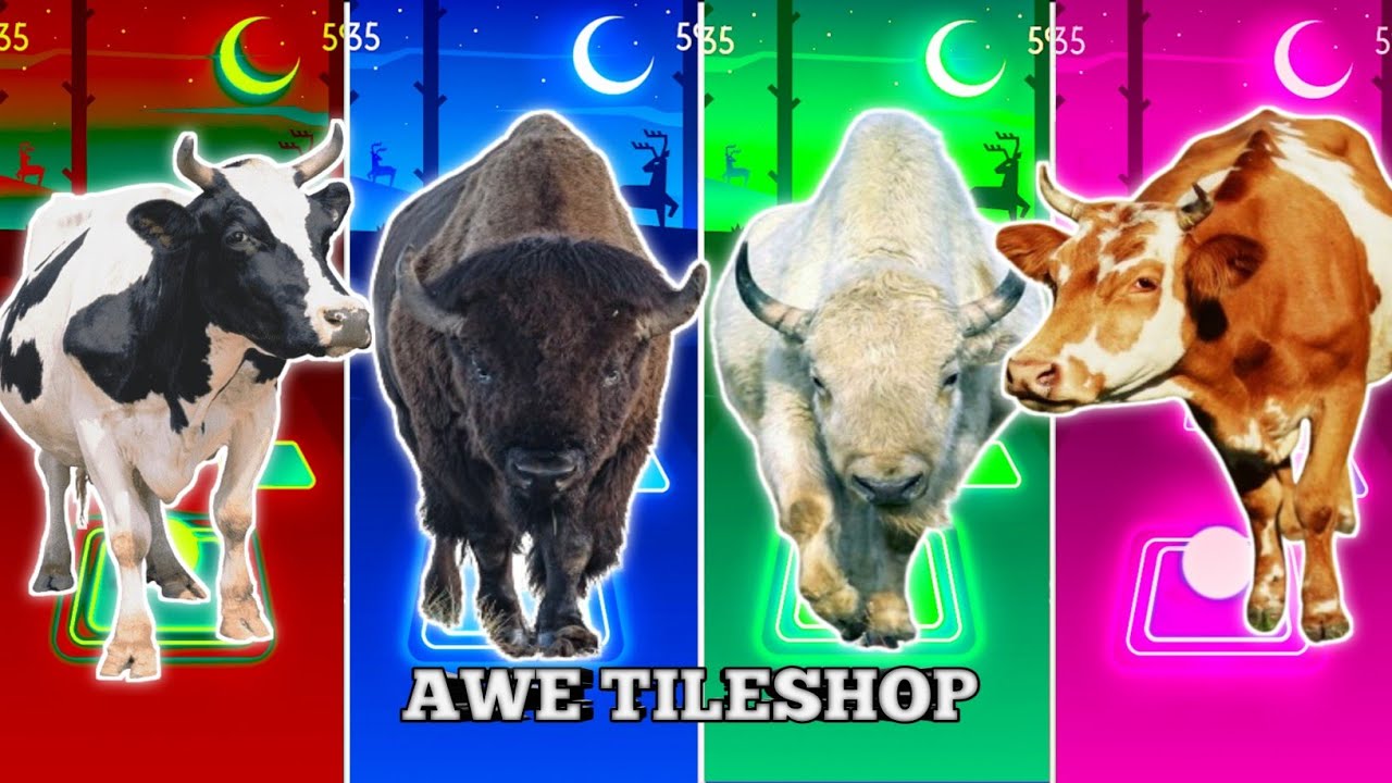 Funny Cow 🐄🆚 Funny Bison 🦬🆚 Funny Bison White 🦬🆚 Funny Cow Brown 🐂|Coffin Dance Tiles Hop 🪩🌈🔥🎊💥