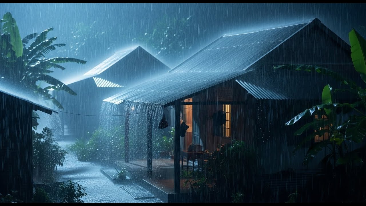 No Ads Rain Sounds for Sleeping - ASMR Heavy Rainstorm On Tin Roof to End Overthinking