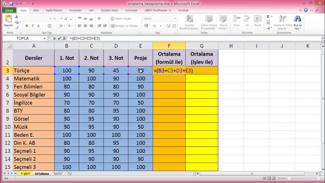 Excel'de Ortalama Hesaplama