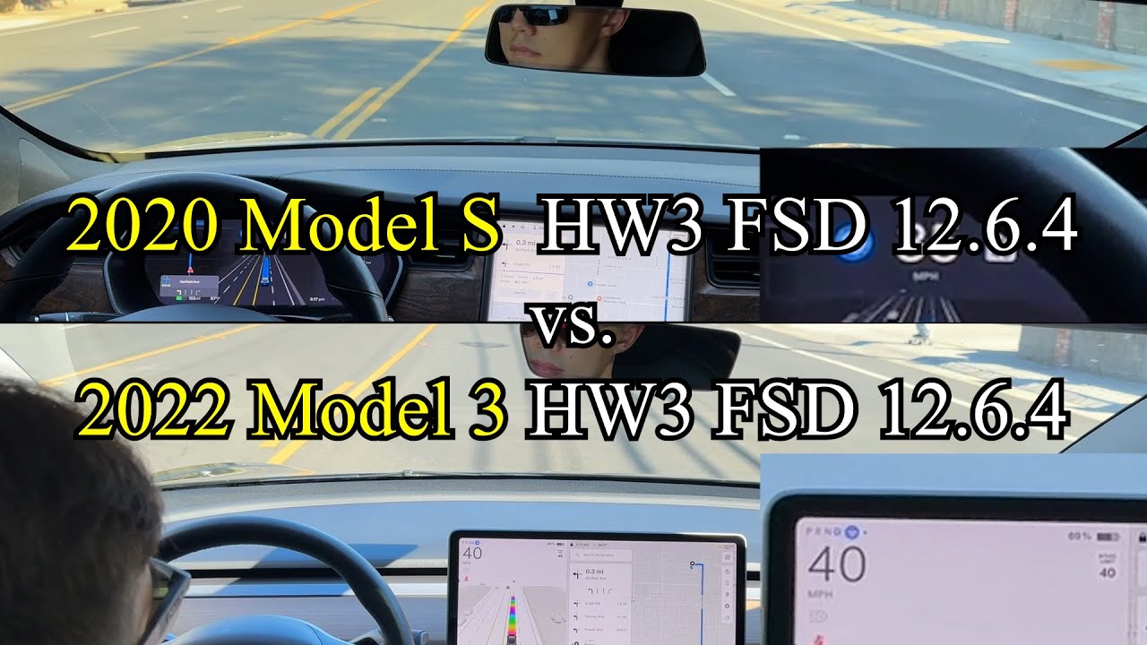 2020 Model S HW3 FSD 12.6.4 vs. 2022 Model 3 HW3 FSD 12.6.4