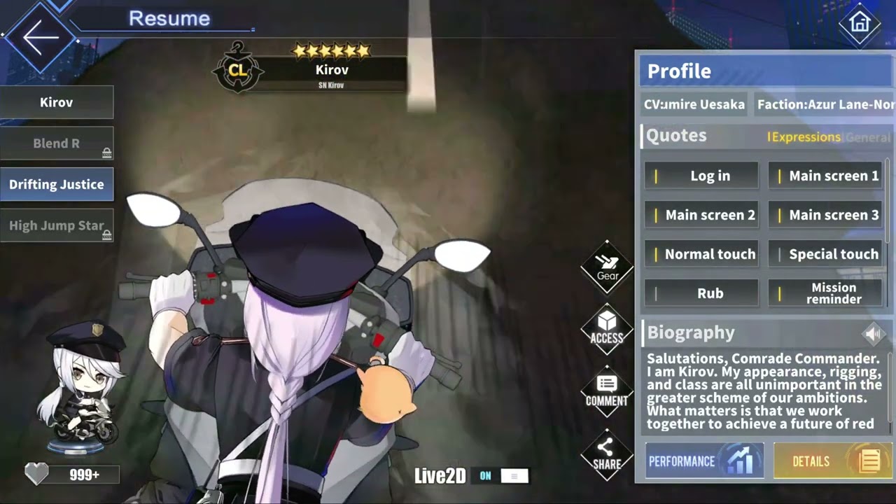 Azur Lane: SN Kirov L2D Skin Unique Touch (Drifting Justice)