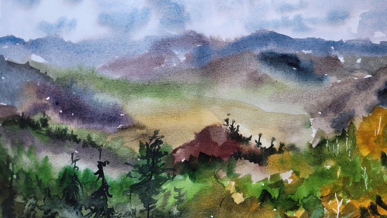 Горный пейзаж акварелью в скетчбуке 🏔️ Painting Mountains | Watercolor Speedpaint