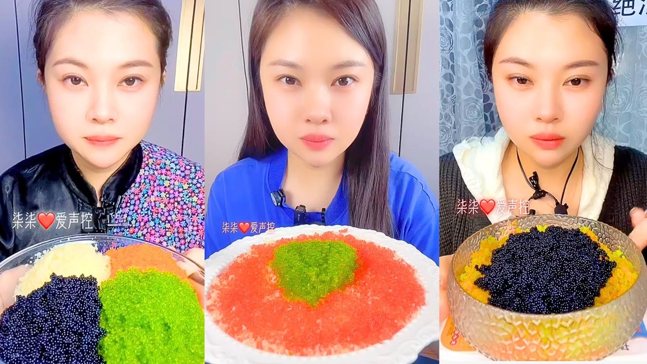 Fish Roe Color Contrast Platter With Black Caviar ASMR
