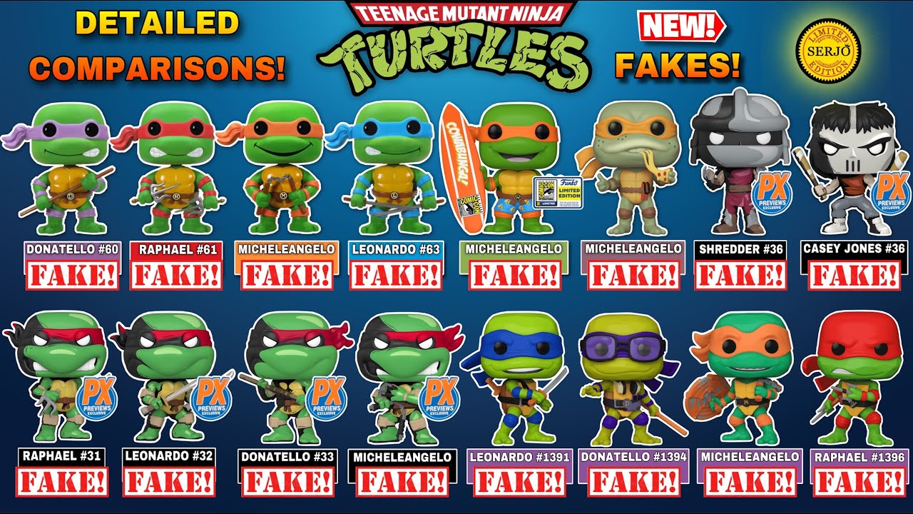 Detailed comparisons of all fakes by Funko POP! Teenage Mutant Ninja Turtles!