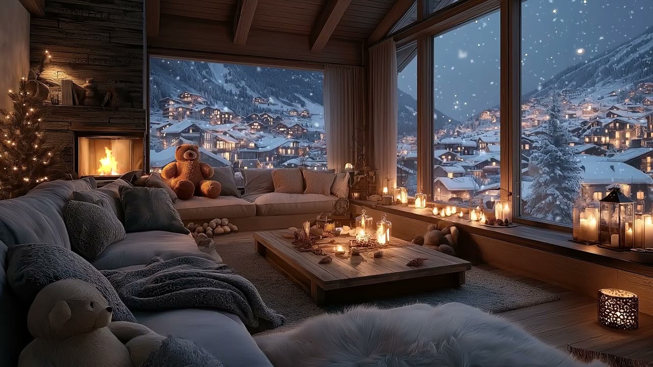 Cozy Crackling Fireplace and Gentle Piano Sounds for a Peaceful Winter Night to Sleep and Study