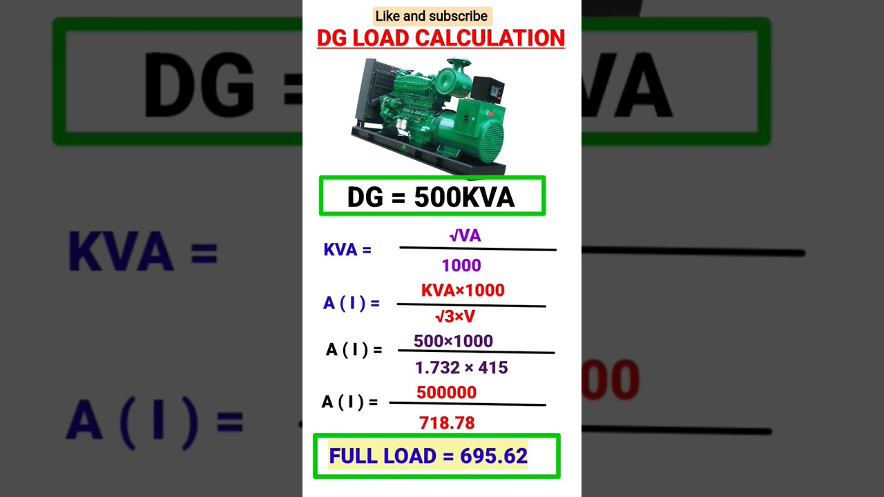 500 KVA DG load calculation | diesel generator kvato ampere #shorts #viralvideo #electrical