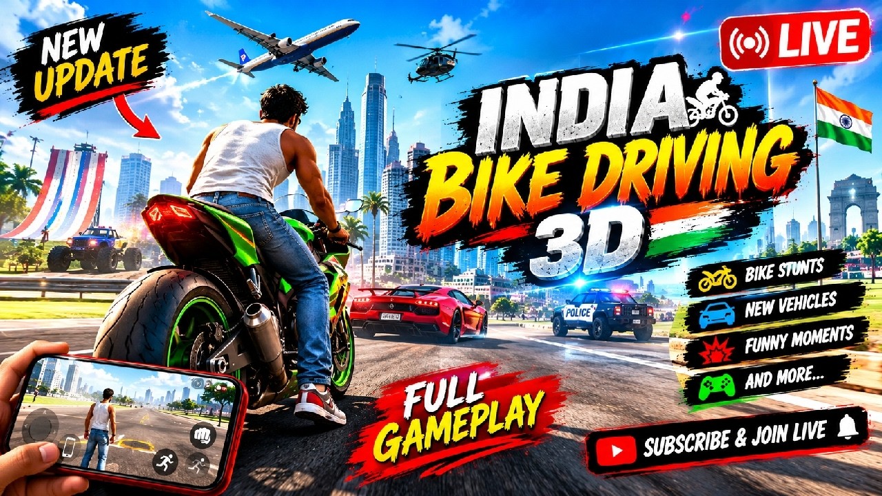 🏍️ INDIA BIKE DRIVING 3D LIVE 🔴 | Crazy Stunts 😂 New Vehicles & Full Masti!